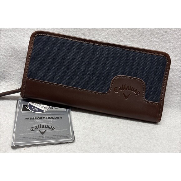 Callaway Passport Holder NWT Leather Cotton RFID Protector Travel Wallet - Picture 1 of 4